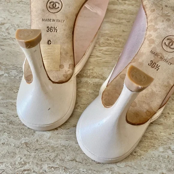 Vintage Chanel Mesh CC Bow Cap Toe Mule Heels - Picture 8 of 9